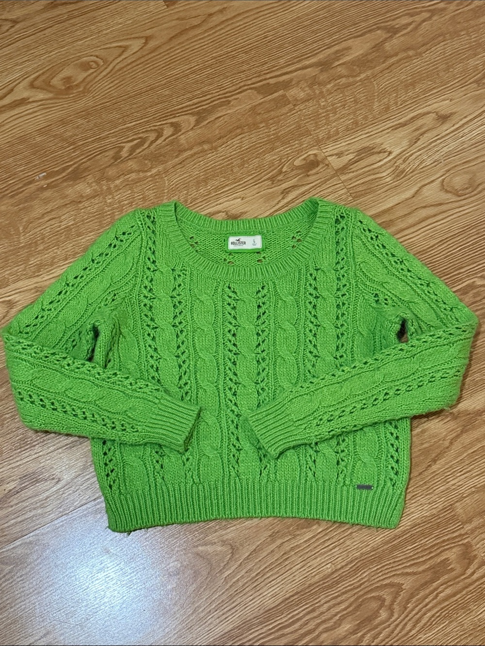 Hollister Vintage Y2K 2015 Era Green Cable Knit Crewneck Sweater